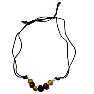 Handmade Boho Faux Amber Beaded Bracelet Adjustable Black Cord Fashion Jewelry